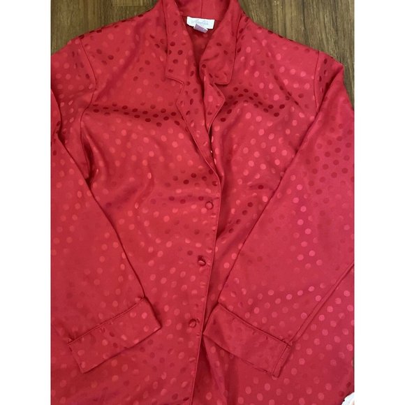 Vintage Amelia's Red Polka Dot Satiny Polyester 2 Piece Pajama Lounge Set Size L - Picture 2 of 10